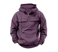2025 Felpa con Cappuccio da Uomo con Mezza Cerniera Grandi Taglie Multi Tasche Casual per La Vita Quotidiana Felpe Tinta Unita, 2-viola, XL