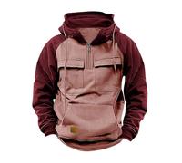 2025 Felpa con Cappuccio da Uomo con Mezza Cerniera Grandi Taglie Multi Tasche Casual per La Vita Quotidiana Felpe Tinta Unita, 3-rosa, XXXL