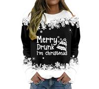 2025 - Felpa da donna a maniche lunghe, con scritta "Merry Drunk I'm Christmas Tree", con stampa natalizia e coulisse, con cerniera, Nero , M