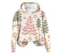 2025 Felpa natalizia da donna con cappuccio pullover cattivo di Natale stampato fantasia felpa in pile inverno brutto Natale maglione donna renna classica manica lunga chic con cappuccio, 05-verde