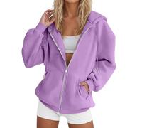 2025 Felpe con cappuccio da donna UK oversize felpa con cappuccio zip up felpe alla moda casual allentato manica lunga girocollo pullover comodo autunno inverno panno moda vestito da donna, Viola, M