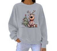 2025 Felpe di Natale per le donne Carino Renna Grafica Oversize Pile Pullover Natale Vacanze in Pile Inverno Top, Cenere Chiaro, 3XL