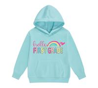 2025 Felpe per il ritorno a scuola con cappuccio Grafica di prima elementare Primo giorno di scuola Preppy Loose Soft Tee Top Ragazze Maglioni e felpe con cappuccio, blu cielo, 2-3 Anni
