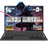 2025 Gaming Laptop 16 pollici Win11 12 + 512 GB SSD supporto 2TB (HDD-2TB) 1920 x 1200 Notebook 4 core Celeron N5095 (fino a 2,9 GHz) Laptop con tastiera numerica WiFi Mini HDMI, protezione tastiera