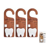 2025 gancio per porte per fata del dente nuovo con supporto per denti, portabasteni per le fata del dente in legno, scatola e monete per i denti persi per bambini, perfetto per incoraggiare (3pcs)