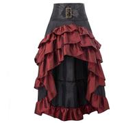 2025 Generico Medioevo Retro Anteriore Corto Posteriore Lungo Irregolare Volant Patchwork Gonna Torta Halbrock Estate, Colore: rosso, L