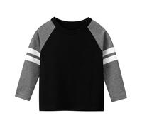 2025 Generico Ragazzi Ragazze Manica Lunga Strisce Patchwork Colore Casual Top Per Bambini Abbigliamento Idee Regalo, Nero , 8-10 Anni