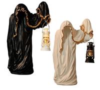 2025 Ghost Wizard Lanterna ornamentale fatta a mano, fantasma mago che tiene una lanterna vintage, statuetta luminosa vintage, adatta per casa, soggiorno, camera da letto (2 pezzi)