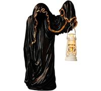 2025 Ghost Wizard Lanterna ornamentale fatta a mano, fantasma mago con una lanterna vintage, decorazione luminosa, statuetta vintage mago, adatta per casa, soggiorno, camera da letto (nero)