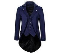 2025 Giacca Coda Da Pio Uomo Vintage- Cappotto Rinascimento Manica Lunga Tinta unita Slim Medievale Con Bottoni Giacche Moda Steampunk Casual Corte Cosplay Halloween Carnevale Costume, Marina, L