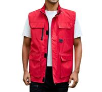 2025 Giacca da uomo Gilet da uomo Giacca Casual Abito in piedi Gioventù Bello Versatile Cappotto Gilet Uomo Zip, Rosso, 4XL