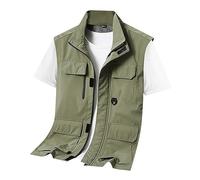 2025 Giacca da uomo Gilet da uomo Giacca Casual Abito in piedi Gioventù Bello Versatile Cappotto Gilet Uomo Zip, cachi, L