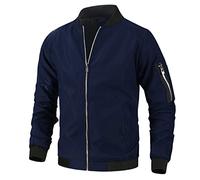 2025 Giacca da uomo invernale da uomo con tasca a fessura solida a maniche lunghe con cerniera cappotto con tasca a mosca corta giacca a vento, Blu scuro, L
