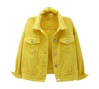 2025 Giacca Jeans Donna Manica Lunga- Giacca Corta Vintage Collo Risvolto Grande Taglia Casual con Bottoni Tinta Unita Chic Ed Elegante Cappotto Taglio Slim Passaggio Ovunque Temperamento Streetwear