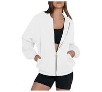 2025 Giacca Sportiva Donna Manica Lunga- Felpa con Cerniera Scollo a V Casual Vestibilità ampia Tinta unita Cappotto con Tasche Chic Ed Elegante Semplice Passaggio Ovunque Streetwear Basic