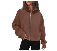 2025 Giacca Sportiva Donna Zippe- Felpa Con Cappuccio Manica Lunga Casual Tinta Unita Taglio Ampio con Tasche Cappotto Confortevole Chic Ed Elegante Passaggio Ovunque Temperamento Autunno Inverno