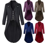 2025 Giacca Steampunk Uomo Vendita, Cappotto Gotico Frack da Uomo Uniforme Rinascimentale Trench Coat Vittoriano Palazzo Abito Medievale Vintage Giacca Risvolto Cappotti Costumi da Gentiluomo