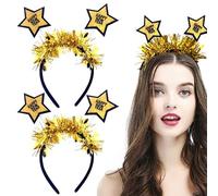 2025 Happy New Year - Cerchietto per capelli di Capodanno, 2 cerchietti per capelli, con stelle dorate, con glitter per capelli, per Capodanno, accessori per capelli, accessori per feste (oro)