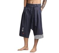 2025 Kirakuko Pantaloni Uomo Giapponese Pantaloni Corti 3/4 Taro Uomo di Lino Abbigliamento Tradizionale Giapponese con Coulisse, navy, 4XL