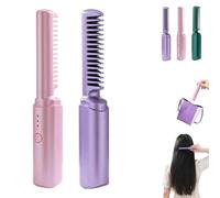 2025 Latest Hairdressing Comb, Ceramic Hair Dressing Comb, Portable Cordless 2-in-1 Styling Tool with USB Rechargeable, 3 Temp Settings for Less Frizz and Shine (Purple+Pink)