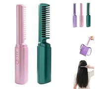 2025 Latest Hairdressing Comb, Ceramic Hair Dressing Comb, Portable Cordless 2-in-1 Styling Tool with USB Rechargeable, 3 Temp Settings for Less Frizz and Shine (Pink+Green)