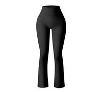2025 Leggings da donna Pantaloni da yoga a costine senza cuciture Allenamento Pantaloni a vita alta Leggings svasati Pantaloni da yoga con parole sul sedere, Nero , M