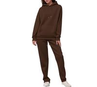 2025 Lounge Wear Set per le Donne UK Tuta Set Completo Indossare 2 Pezzi Donna Autunno Pile Tute Comfort Manica Lunga Felpa Cappotto Top Pantaloni Moda Autunno Inverno Abbigliamento, Caff, XXL