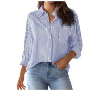 2025 Maglia Cardigan da donna a righe sciolta, casual a maniche lunghe camicetta abbigliamento festivo donna matrimonio, Blu, XL