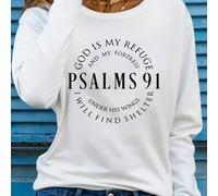 2025 Maglietta a maniche lunghe, maglietta a girocollo a maniche lunghe con stampa di lettere dei Salmi della Bibbia 0XL,1XL,2XL,3XL,4XLColore unicoTessuto in maglia