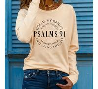 2025 Maglietta a maniche lunghe, maglietta a girocollo a maniche lunghe con stampa di lettere dei Salmi della Bibbia 0XL,1XL,2XL,3XL,4XLTessuto in maglia