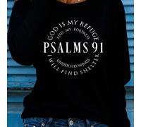 2025 Maglietta a maniche lunghe, maglietta a girocollo a maniche lunghe con stampa di lettere dei Salmi della Bibbia 0XL,1XL,2XL,3XL,4XLTessuto in maglia