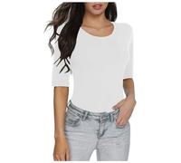2025 Maglietta da donna a mezza manica tinta unita basic slim fit top non importa T Shirt donna, bianco, XL