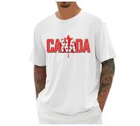 2025 - Maglietta da uomo a maniche corte da uomo con bandiera del Canada e acero, scollo rotondo per vacanze, feste, vacanze, viaggi, vita quotidiana, maglietta nera 48, bianco, L