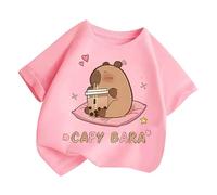 2025 Maglietta estiva a maniche corte da ragazza con scollo rotondo casual, top stampato per la vita di tutti i giorni a scuola giocare all'aperto maglietta comoda, Colore: rosa., 2-4 Anni