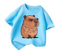 2025 Maglietta estiva a maniche corte da ragazza con scollo rotondo casual, top stampato per la vita di tutti i giorni a scuola giocare all'aperto maglietta comoda, Blu, 8- 10 Anni