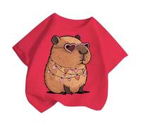 2025 Maglietta estiva a maniche corte da ragazza con scollo rotondo casual, top stampato per la vita di tutti i giorni a scuola giocare all'aperto maglietta comoda, rosa intenso, 8-10 Anni