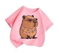 2025 Maglietta estiva a maniche corte da ragazza con scollo rotondo casual, top stampato per la vita di tutti i giorni a scuola giocare all'aperto maglietta comoda, Colore: rosa., 2-4 anni