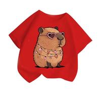 2025 Maglietta estiva a maniche corte da ragazza con scollo rotondo casual, top stampato per la vita di tutti i giorni a scuola giocare all'aperto maglietta comoda, Colore: rosso, 4-6 anni