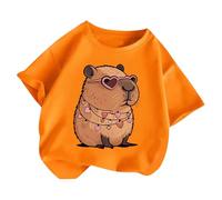 2025 Maglietta estiva a maniche corte da ragazza con scollo rotondo casual, top stampato per la vita di tutti i giorni a scuola giocare all'aperto maglietta comoda, Colore: arancione., 8- 10 Anni