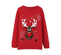 2025 Magliette natalizie da donna, scollo rotondo, ultra morbido, stampa cervo, maniche lunghe, top casual, camicetta per adulti, Colore: rosso, L