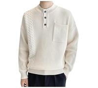2025 Maglione Caldo Uomo Manica Lunga- Maglione Da Lavoro Girocollo A Pulsante Casual Tinta unita Vestibilità ampia Confortevole Felpa con Tasche Chic Versatile Temperamento Autunno E Inverno Maglione