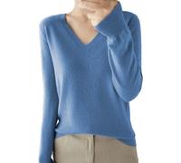 2025 Maglione Cashmere Donna Inverno Caldo Maglioni in Maglia Tinta unita Manica Lunga Chic ed Elegante Scollo a V Elástico Top Abbigliamento Pullover Leggero Donne Felpe A Buon Mercato, blu, XXL