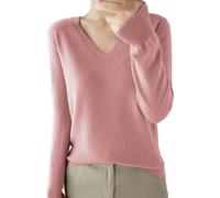2025 Maglione Cashmere Donna Inverno Caldo Maglioni in Maglia Tinta unita Manica Lunga Chic ed Elegante Scollo a V Elástico Top Abbigliamento Pullover Leggero Donne Felpe A Buon Mercato, Rosa, XXL