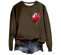 2025 Maglione Halloween da donna 2024 Halloween Inverno Impronte delle mani che coprono il cuore Stampato Top Sportivo Senza Cappello Gilet Piumino Donna Nero Senza, marrone, S