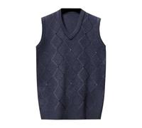2025 Maglione senza maniche da uomo di taglia grande- Maglione scollo a V Maglia Casual Chic Plaid Diamantato Gilet Slim Vestibilità Confortevole Versatile Temperamento Felpa Classica Soft Basic