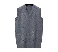 2025 Maglione senza maniche da uomo di taglia grande- Maglione scollo a V Maglia Casual Chic Plaid Diamantato Gilet Slim Vestibilità Confortevole Versatile Temperamento Felpa Classica Soft Basic