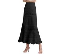 2025 Maxi gonna da donna allungata a vita alta all'uncinetto scava fuori maglia fluida in pizzo fantasia, Nero , L
