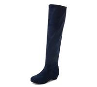 2025 Moda Donne Slip On Solid Invernale Spessa Suola Tacchi Quadrati Flock Lunghi Booties Punta Rotonda Scarpe Da Business Scarpe Da Donna Senza Tacco, Blu marino, 41 EU