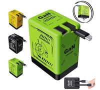 2025 New 2-in-1 GaN 120W Fast Charger with 3-in-1 Cables, 120w GaN Super Fast Charger with Retractable Type-C and L Cable (Green)