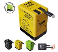 2025 New 2-in-1 GaN 120W Fast Charger with 3-in-1 Cables, 120w GaN Super Fast Charger with Retractable Type-C and L Cable, All in One Foldable Plugs (Yellow)